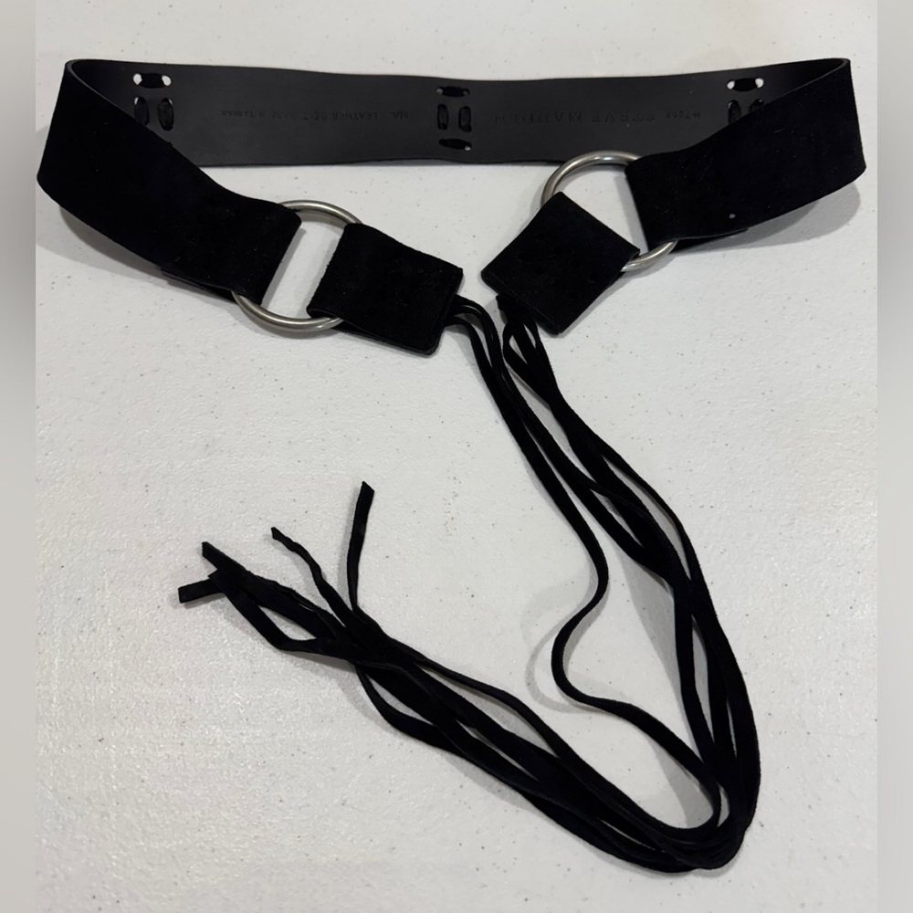 Steve Madden Black Genuine Leather Suede Fring Tie Belt Size M/L